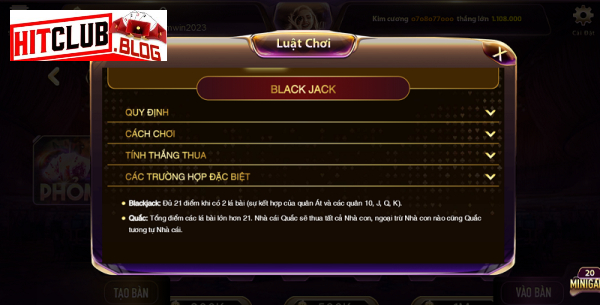 Thông tin quan trọng khi cược Blackjack online tại Hitclub